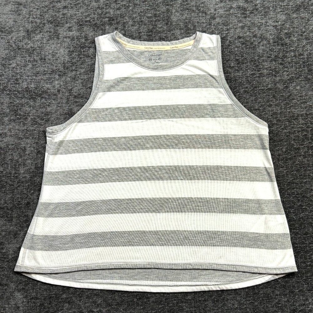 Calvin Klein Women’s Crop Tank Top Medium Gray White Stripe Performance Wick